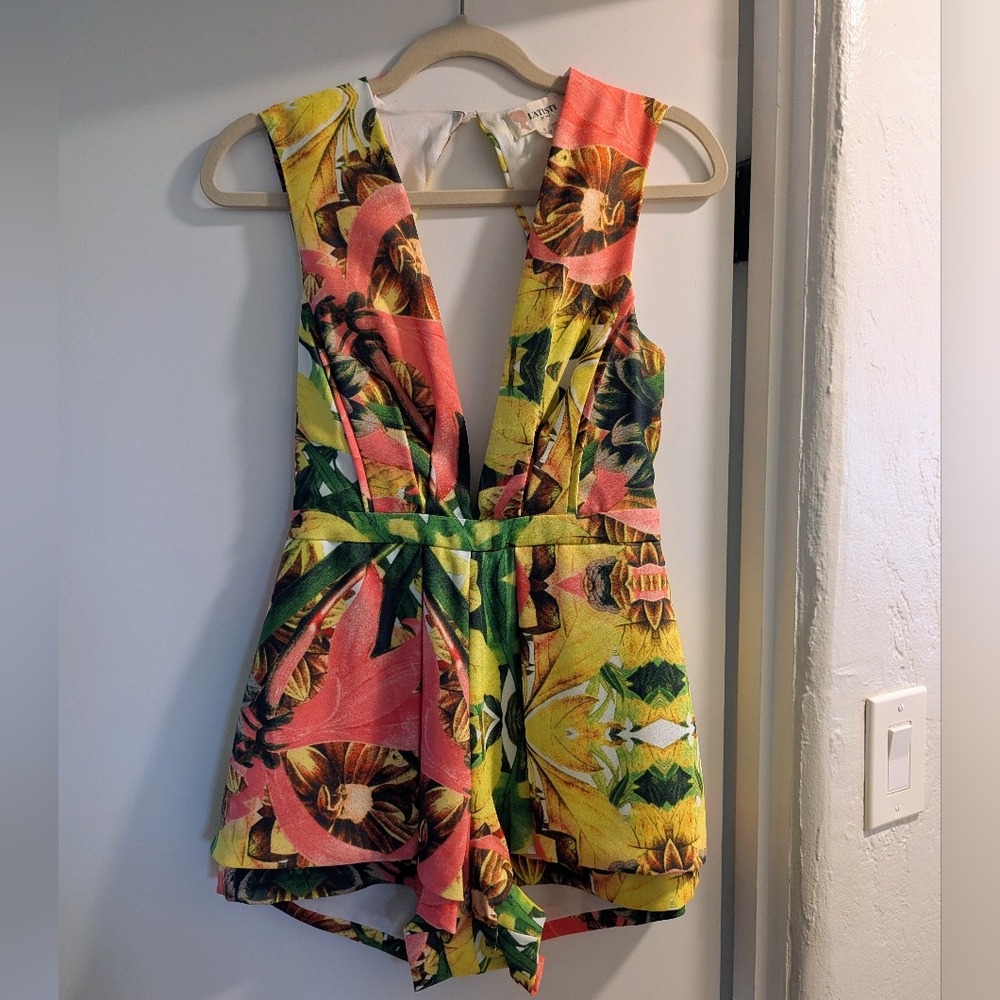 Tropical Low Cut Open Back Romper